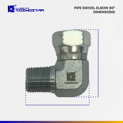 3/8 Inch NPTF Male X 3/8 Inch NPSM Pipe Swivel Elbow 90 Degree Hydraulic Adapter For Hoses And Valves Carbon Steel With Zinc Plating Heavy Duty And Rust Resistant, side view