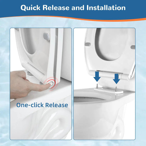 Quick release of Elongated Soft Close Toilet Seat With One Click Release, Easy Oval Replacement With Bolts Hinges And Bumpers