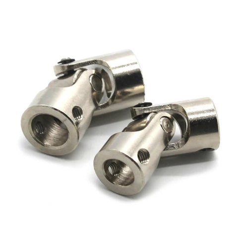 Top Grade Iron Gimbal Couplings For Shaft Motor Connectors Featuring Universal Joint Design In 2mm To 12mm Sizes, two silver couplings.