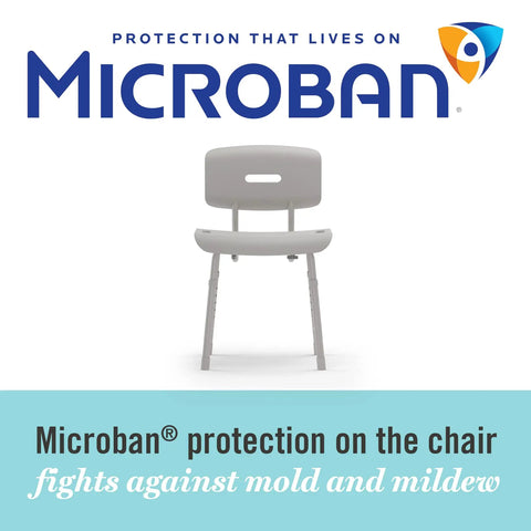 Euro Style Shower Chair With Microban for Disabled and Seniors, front view, showing backrest and Microban logo.