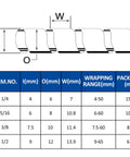 Diagram showing sizes for Half Inch 20 Ft Spiral Cable Wrap For Wires And Cables Keeps Your Cords Neat N Tidy Durable PE Cord Cover