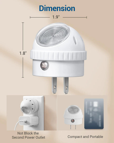 Easy Plug In Dusk To Dawn Night Light With 360 Degree Rotating LED, compact design, dimensions 1.9x1.8 inches UL listed
