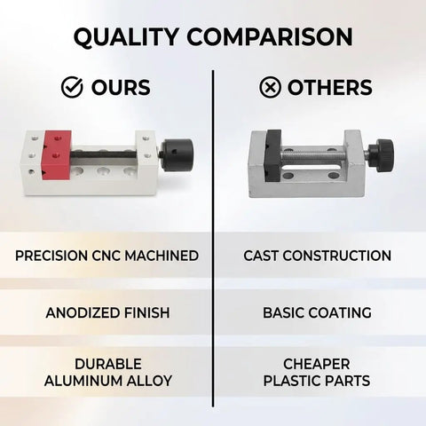 Comparison of 2 Inch Mini Drill Press Bench Vise Clamp With Aluminum Flat Jaw Opening 50mm Clamping Range materials and coating