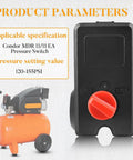 Replacement Pressure Switch For MDR 11/11 EA, 26 Amp shown with pressure setting value 120-155 PSI, black with red knob