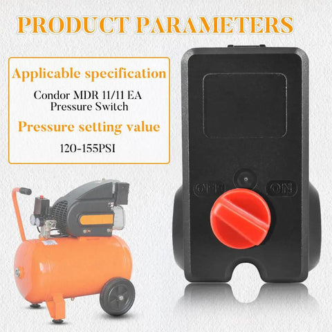 Replacement Pressure Switch For MDR 11/11 EA, 26 Amp shown with pressure setting value 120-155 PSI, black with red knob