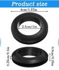 Dimensions of 10 Pack Versatile Rubber Grommets 1 Inch ID 25mm Wire Hole Grommets for Cable Protection, black grommets shown
