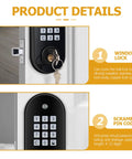 No-Fuss Electronic Keypad Deadbolt Lock With Seamless Keyless Entry Backup Wrench Key And Smart Auto Locking for front door, showing keypad and key.