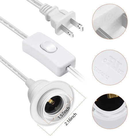 15 Foot Pendant Light Cord Kit With On Off Toggle Switch, E26 Pendant Sockets, Hooks And 2 Prong US Plug, UL Listed White DIY