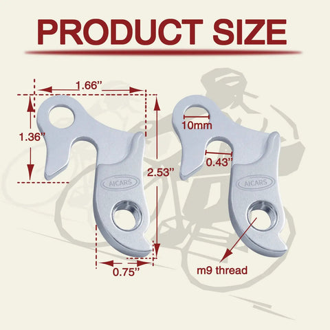 Product size details of 2 Pack Universal Bicycle Derailleur Hanger Replacement Tail Hook Silver Tone Emergency Spare Part
