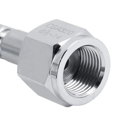 Close-up of CGA320 G1/2-14 threaded adapter for External Hose 1.5 M 60 Inch For Soda Setup With CGA320 Connection TR21 4 G1 2 Hose Adapter Durable Long Life Easy Install Includes Fittings Versatile External Tubing For Soda Equipment