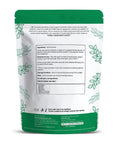 Back view of One Hundred Percent Totally Natural Aritha Powder Soapnut Hair Mask packaging, with text and leaf design