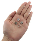Hand holding 30 Sets Of 10mm White Pearl Snap Buttons And Metal Ring Snaps Popper Stud Fasteners Kit For Leather Bags Luggage Clothing Shoes DIY Crafts