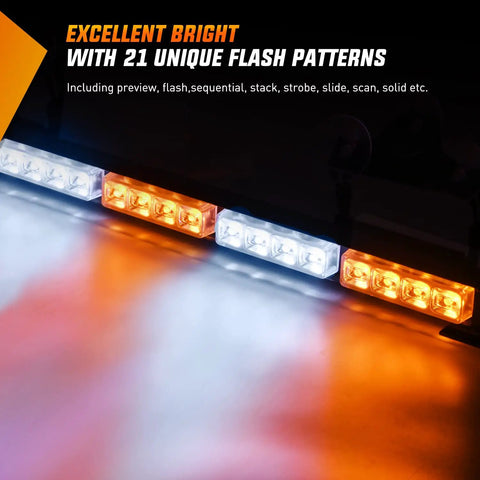 35 Inch LED Traffic Advisor Emergency Strobe Light Bar With Amber And White, High Visibility Warning Bar For Cops, First Responders, Roadside Work, Construction Crews And Road Safety. Visible 21 flash patterns