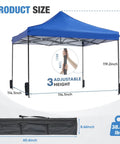 10x10 Foot Pop Up Canopy Tent No Fuss Setup Heavy Duty Sun Shade Shelter With Sand Bags Portable, in blue with adjustable height.