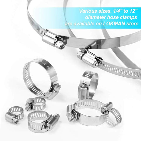 2.5 Inch Stainless Steel Duct Clamp With Worm Gear Adjustable 46 To 70mm Hose Clamp Pack Of 10 Durable 304 Stainless Steel Beefy Heavy Duty Clamp For HVAC Automotive Marine displayed on white background showing various sizes.