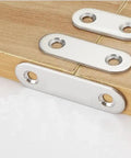 Stainless Steel Straight Braces For Wood Reinforcement, 4 Pack Of Thickened Metal Straps, close-up of metal struts on wood.