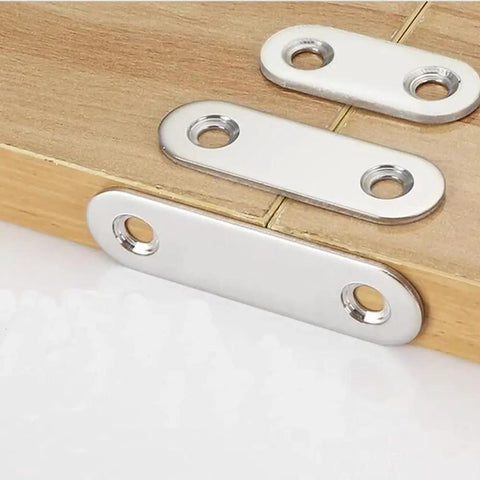Stainless Steel Straight Braces For Wood Reinforcement, 4 Pack Of Thickened Metal Straps, close-up of metal struts on wood.