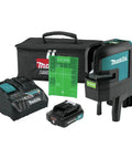 Tough As Nails 12V Max Cordless Self Leveling Green Beam Laser Kit with charger, batteries, and laser target for precise leveling.
