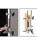 Knuckle Buster Proof Precision Door Bore Mortiser Master Kit with precise depth stop, showcased on a wooden surface.