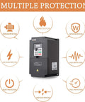 2.2kW 380V VFD Inverter Drive with multiple protection icons for CNC spindle motor, 0 to 2000 Hz PWM control, 5A output