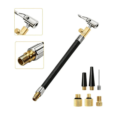 Sick Car Tire Inflator Hose Pump Adapter With Brass Universal External Threads Fits Bikes Electric Rides And Cars Durable Reinforced Rubber Braided Featuring Twist Lock Chuck Design Keeps Air Pressure Locked In Solid Build No Hassle, braided hose and brass fittings