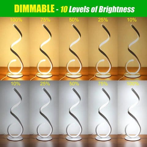 Spiral LED Table Lamp Set Of 2, 10W Dimmable, 3 Color Temp Options showing 10 levels of brightness adjustment options