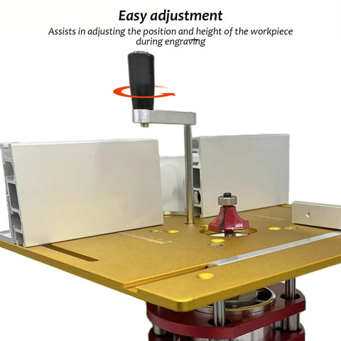 Rock Solid Manual Lifting Router System Kit Featuring A Heavy Duty Aluminum Table Insert Plate for easy height adjustments during engraving.