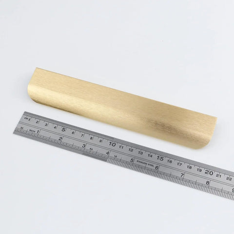 Sleek Matte Gold Finger Pulls For Cabinets Set Of 2 7.8 Inch Edge Drawer Pulls next to ruler showing size comparison.