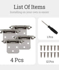 Greoil steel cabinet hinges set, 4 pcs with 12 screws and screwdriver; silver metal for recessed 1/2 in overlay doors.