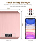 Pink Digital Kitchen Scale 22Lb Capacity With 1g Precision For Baking And Cooking, shown next to a smartphone for size comparison.