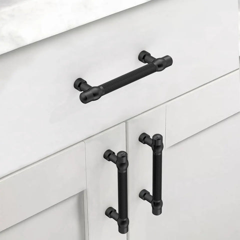 Close-up of 10 Pack 3.75 Inch Matte Black Cabinet Pulls for Kitchen Cupboards and Drawers, Heavy Duty Metal Cabinet Hardware Handles