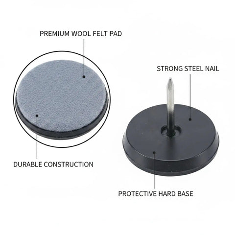 Wool Felt Furniture Glides Nail On Floor Protectors For Chairs And Tables 0.75 x 0.26 Inch Pads Soft Felt with steel nail