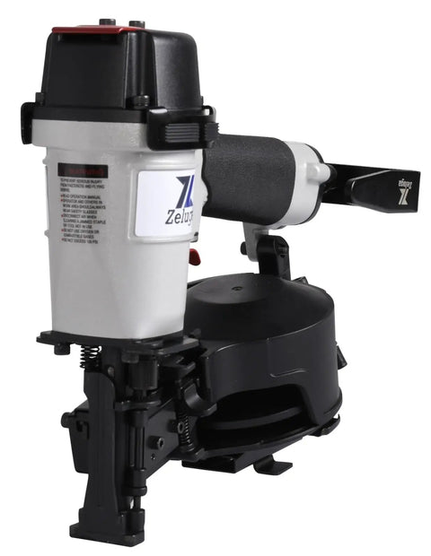 15 Degree Coil Roofing Nailer Kit With 120-Piece Load, Pro Grade Aluminum Body, side view showing dry fire lock and quick load door