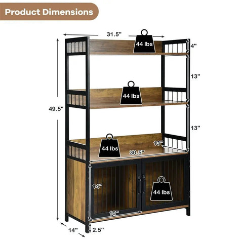 Built Tough 3 Layer Bread Rack And Industrial Kitchen Microwave Shelf With Double Door Storage Cabinet dimensions showing 49.5 x 31.5 x 14 inches.