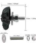 Badass Skull License Plate Screws And Motorcycle Plate Bolts Featuring Four Piece Black Fastener Set, 3.5cm skull head bolt, steel components.