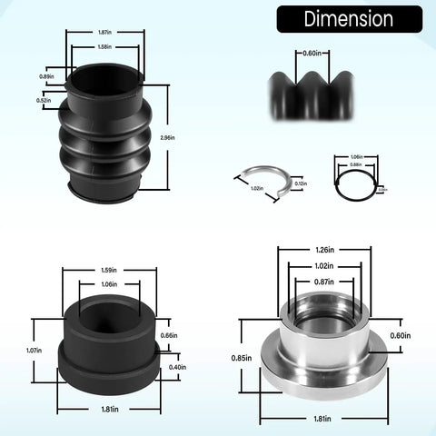 Dimensions of Carbon Seal Drive Line Rebuild Kit With Boot For PWC 1996 to 2007 Models includes rubber and metal parts