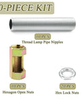 40-Piece Lamp Pipe Repair Kit For DIY Chandelier And Ceiling Light, Includes M10 Nuts And Nipples, Hex Lock Nuts, M10x30 And M10x50 Threads, Zinc Plated Carbon Steel Connector Hardware For Durable And Easy Install; M10 threaded lamp pipe nipples, hex nuts