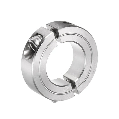 Two Piece Split Shaft Collar Clamp On For One Inch Shaft That Is Built To Lock Tight With One Point Three Quarter Inch Outer Diameter And Half Inch Width 304 Stainless Steel Set Screw Style For Positioning Spacers Stops And Bearing