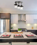 Sedona Modern Farmhouse Pendant With Faux Wood Accents And Clear Glass Shades In Matte Black Finish Bulb Not Included in kitchen