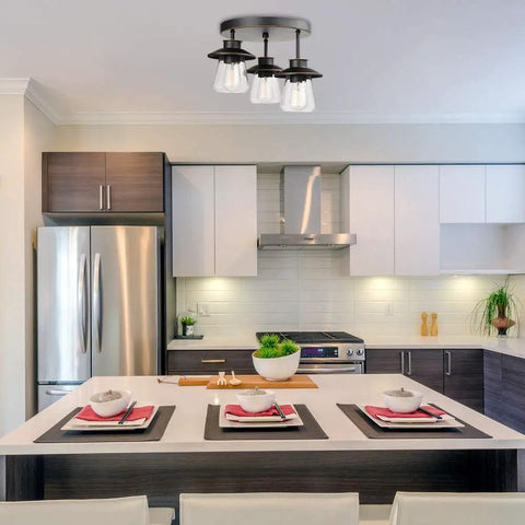 Sedona Modern Farmhouse Pendant With Faux Wood Accents And Clear Glass Shades In Matte Black Finish Bulb Not Included in kitchen