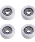 Mromax White Nylon Roller Idler Bearing Pulley 8X32X12mm Sliding Conveyor Wheel With Smooth 608Z Bearings For Furniture Hardware And Mobile Door Tracks Four Pc Kit Durable And Quiet, four white nylon rollers with metal bearings.