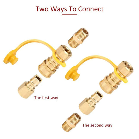 3/8 Inch Natural Gas Quick Connect Fittings, 100 Percent Solid Brass LP Gas Propane Hose Quick Disconnect Kit display