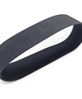 Black serpentine belt for vehicle engine systems, side view showing ribbed texture