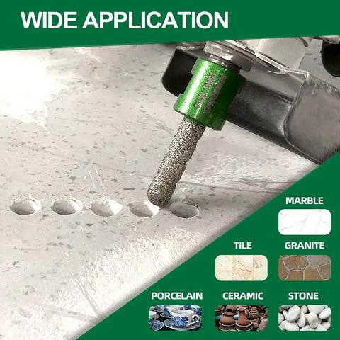 Diamond Finger Milling Bit For Hole Enlargement And Shaping, Diamond Coated Core Bit With Five Eighths By Eleven Thread, Diameter Three Quarters Inch in use on granite surface.