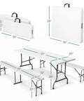 6 Foot Folding Table And Two Benches Outdoor Indoor Picnic Set Built Tough Durable Plastic With Space Saving Design