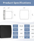 Quiet 110 CFM Bathroom Exhaust Fan With 1.0 Sone, 5.9 Inch Duct, square ceiling or wall mount, ABS plastic shown in specs sheet
