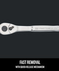 Three Eighths Inch Drive 72 Tooth Pear Head Ratchet Wrench, Corrosion Resistant Chrome Finish, side view