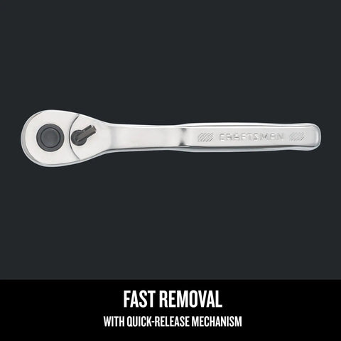 Three Eighths Inch Drive 72 Tooth Pear Head Ratchet Wrench, Corrosion Resistant Chrome Finish, side view