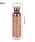 Copper Water Bottle 800ml Insulated Travel Cup With Anti Slip Grip, showing dimensions and textured surface.