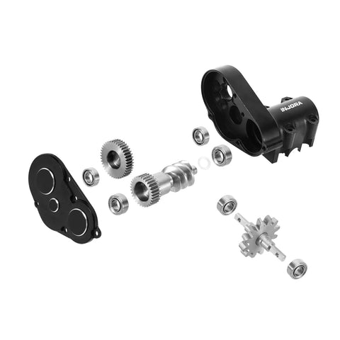 Durable Aluminum Transmission Kit for 1/30 Scale Axial SCX30 Upgrade showing CNC aluminum gearbox and steel gears